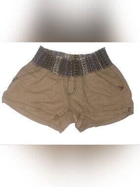 Rewash Women's Tan Smocked Elastic Waist Linen Blend Shorts Size M